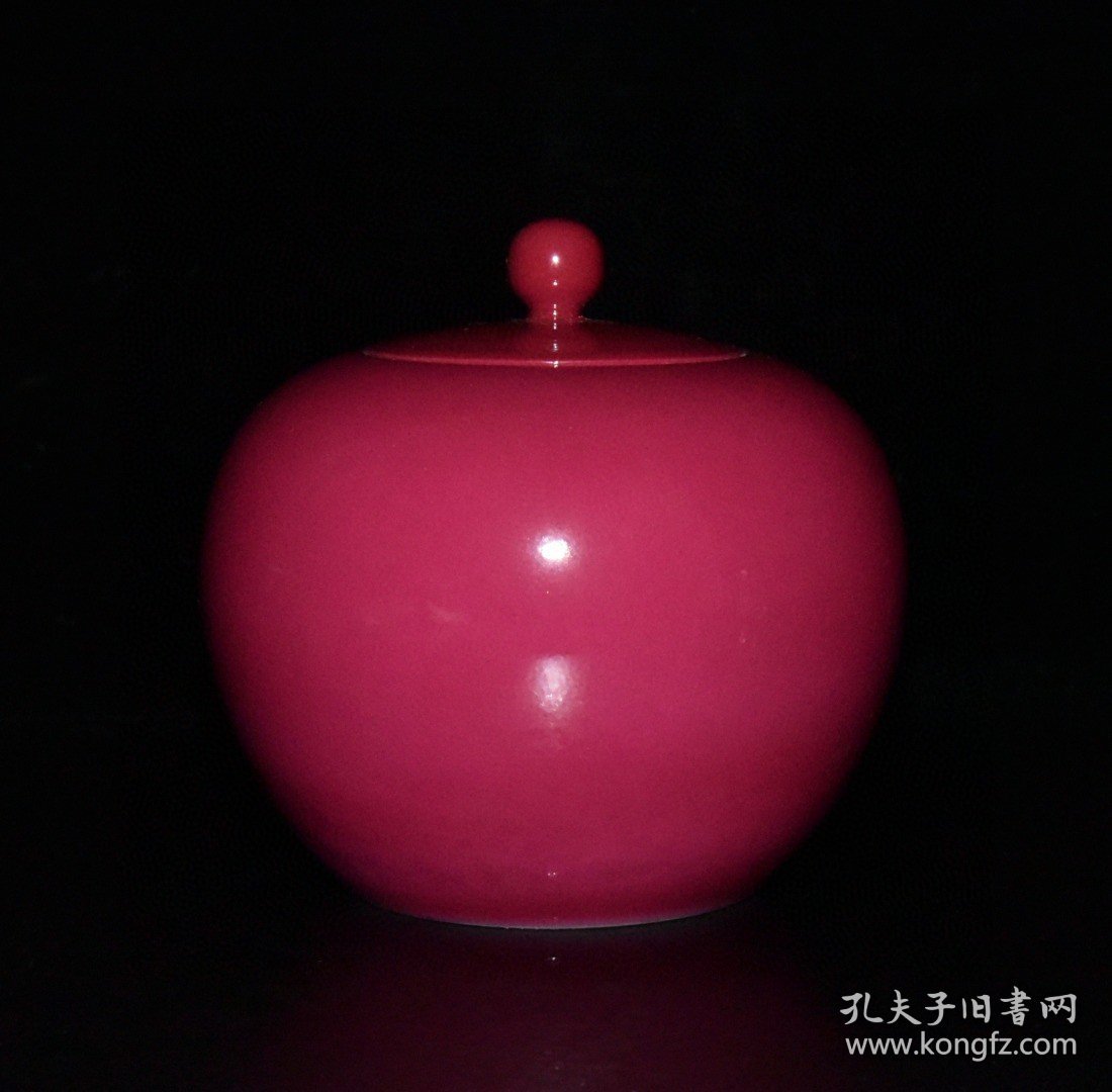 清雍正胭脂红釉茶叶盖罐一对【11×11.5cm】