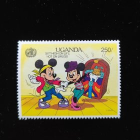 外国邮票 乌干达邮票米奇老鼠可爱卡通小孩礼物 新票1枚 如图