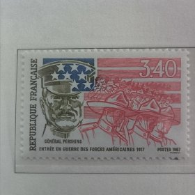 FR2法国1987 美国参加一战70周年 历史战争国旗 雕刻版外国邮票 新 1全