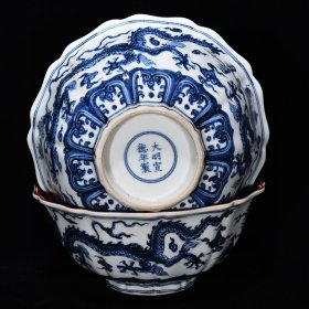 明宣德青花祭红龙纹瓜棱碗尺寸10*23.5厘米