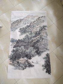 画家手绘山水画作品保真迹.，本地已故老画家韦老九华莲峰云海写生作品，可惜没有落款，尺寸97x56cm