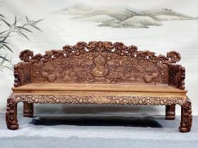 精品红花梨黄旧款罗汉床二件套，满工雕刻葫芦，寓意子孙万代，代代有财、品相一流，做工精致细腻•雍容尔雅，尺寸：长200×宽100×高108