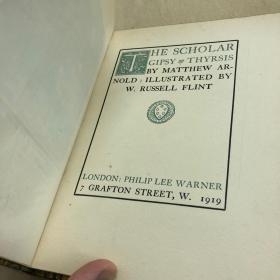 《马修·阿诺德歌谣录》1919年私人定制豪华小牛皮精装本， The Scholar Gipsy & Thyrsis 苏格兰水彩画之王罗素•弗林特绘本十张绝美水彩图