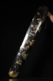 木胎描金漆器渔樵耕读七弦古琴 长120cm 宽18.5cm 高9cm 重2385克