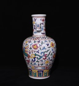 旧藏 明宣德五彩穿花凤纹贯耳瓶 高30.5×18厘米