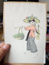 约五十年代 木版水印 《叶浅予绘 · 人物画》一幅 ，小女孩