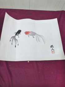 吴作人 国画作品一幅 木版水印