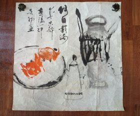 吴物国画《重阳把酒吃蟹》，包快递发货。