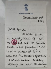 英伦玫瑰 戴安娜王妃 1987年致私人服装设计师亲笔信两页 附实寄封