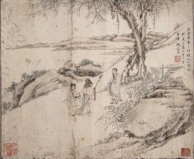 冯超然，携琴访友图。