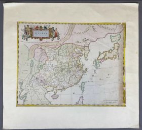 西洋欧洲回流清代明末清初明代地图17世纪1650年初版中国地图版画中华帝国地图日本地图朝鲜地图台湾地图古董手工上色铜版画适合史料收藏装裱装饰 ，极其稀有珍贵古董级收藏精品，标注超详细不磨叽不议价无退换可收藏可装裱悬挂，超大尺寸61乘以49厘米 作者 布劳