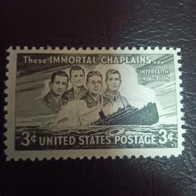 mjl08外国邮票早期美国1948年 二战纪念：多切斯特号轮船沉船遇难5周年 航海 新 1全 雕刻版