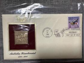 澳大利亚200周年金萡首日封美国发行邮票1988-1-26