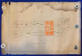 民国1926年上海公共租界工部局大楼建筑设计图，建筑平面图，原始图纸，约110*68CM