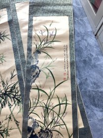 清雨点画作梅兰竹菊四条屏一组