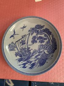 满洲国民国时期 35厘米青花瓷盘，¥130