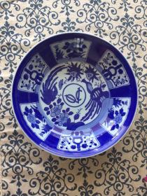 日本回流青花大钵，可用作面碗、汤碗，名家松右卫门作品，直径约24厘米，高约7厘米。