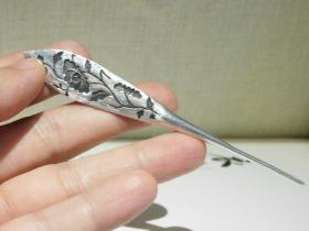 银发簪，手工银发簪，富贵折枝牡丹图案银发簪
