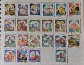 意大利邮票 1980年 旅游风光世界遗产城堡建筑 22枚应该缺两枚信销邮票