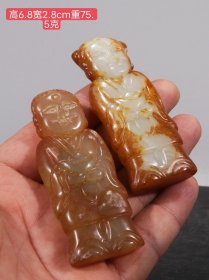 旧藏 和田玉金童玉女手把件