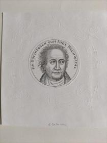 Andre Gastmans～世界名人约翰·沃尔夫冈·冯·歌德（Johann Wolfgang von Goethe，1749年8月28日—1832年3月22日）德国著名思想家、作家、科学家，他是魏玛的古典主义最著名的代表。版画藏书票原作