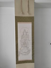 （1）挂轴老画《观音像》名家回流 绢布原装旧裱 茶室精品，钤印雪子 品相佳 立轴画一幅 ，尺寸171cmX44cm，画心尺寸91cmX33cm品相如图