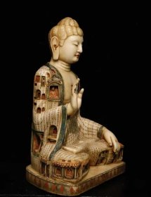 （议价） 唐汉白玉彩绘大佛雕刻石窟楼阁高106cm宽77cm厚50cm