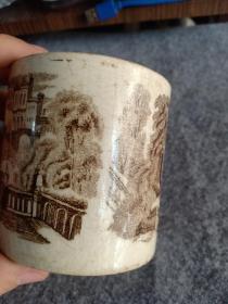 民国左右 外国定制瓷制大茶杯，外国城堡图案，8.4*12*8.1cm