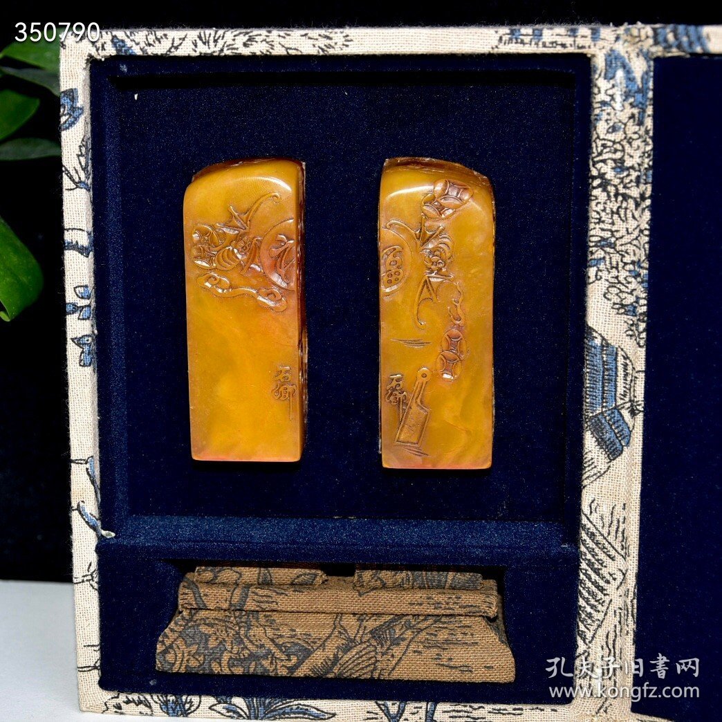 旧藏珍品 寿山石田黄石套章 原石原色纯手工雕刻