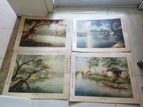 民国，中国利兴烟公司，西湖风景，香烟广告一套4张
