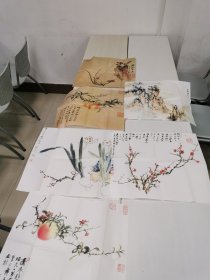 张大千作品六张 原比例宣纸精印 八十年代印制 相当珍贵 可直接裱框 学习欣赏皆相宜 整体完好无损 详细见图