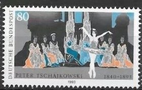 德国邮票1993年芭蕾舞蹈“天鹅湖” 柴可夫斯基 1全新