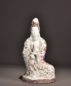 旧藏明宣德釉里红缠枝花卉纹观音座像！ 尺寸高39宽19