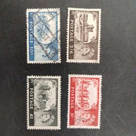 英国邮票 女王和著名城堡1955年版一套4枚信销上品，目录价60欧元，见第三图，特别一英磅高值目录价较高且少见，包邮！