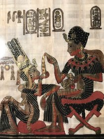 泥金手绘画《娜芙蒂蒂》，材质：莎草纸(Papyrus)，柯达公司专配玻璃金属画框，背附材质证明书以及画框质量保证书，画框尺寸：32x39cm，画面：18x22cm，品相完好。