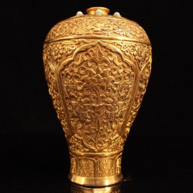 铜鎏金镶嵌宝石梅兰竹菊花瓶