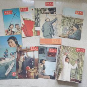 59年——66年无线电，期刊杂志共43本，还有毛主席检阅红卫兵，林彪题词封面。多数封面带有藏家签名。