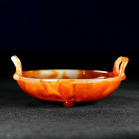 珍藏精品玛瑙古代糕点器皿精美绝伦色泽红亮