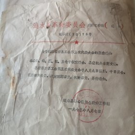 1973年涟水县革委会,召开工会第五次代表大会,一张