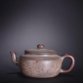 清代-邵旭茂款紫砂花开富贵茶壶