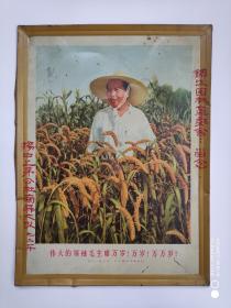 《1958年八月毛主席在河南农村》铁皮宣传画1幅（34乘45厘米、1972年扬中县三茅公社南屏大队赠镇江园林革委会留念）