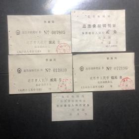 火车票退票费报销凭证5张不同（北京铁路局）