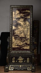 超大尺寸木胎描真金漆器山居图福寿地屏 高187cm     宽82cm    厚53cm 重约40公斤