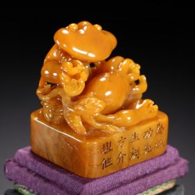 名家款 田黄石灵芝钮印章