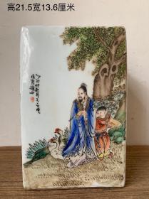 清末民初，珠山名家王大凡手绘人物笔筒，全品完整