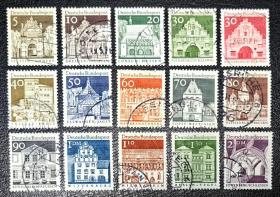 信259德国西德1966-69年上品信销邮票15全，建筑风光历史遗迹。2015斯科特目录7.9美元。