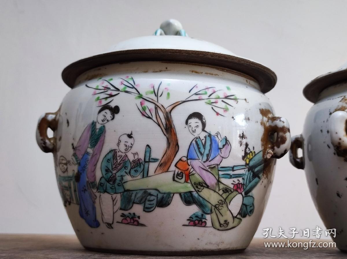 仕女粉彩四系粥罐，器型规整，色彩艳丽，保存完好无冲，品相尺寸如图！