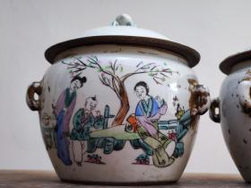 仕女粉彩四系粥罐，器型规整，色彩艳丽，保存完好无冲，品相尺寸如图！