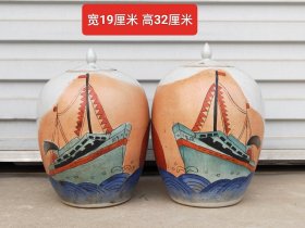 文……时期冬瓜罐 经典画篇，文……气息浓郁，画工精美，保存完好