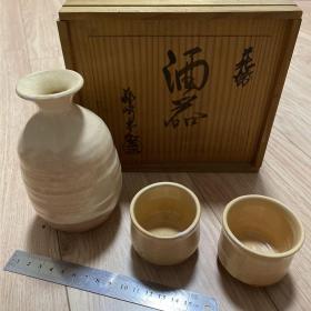 日本回流 名窑萩烧 玉水作品 一壶两杯